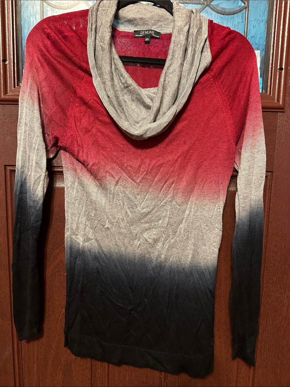 Renuar Ombre Cowl Neck Sweater - Red, Gray, Black